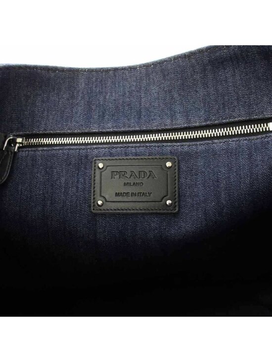 Prada large logo tote | La Glam Consignment Boutique Prada Denim Tote Logo Navy KH